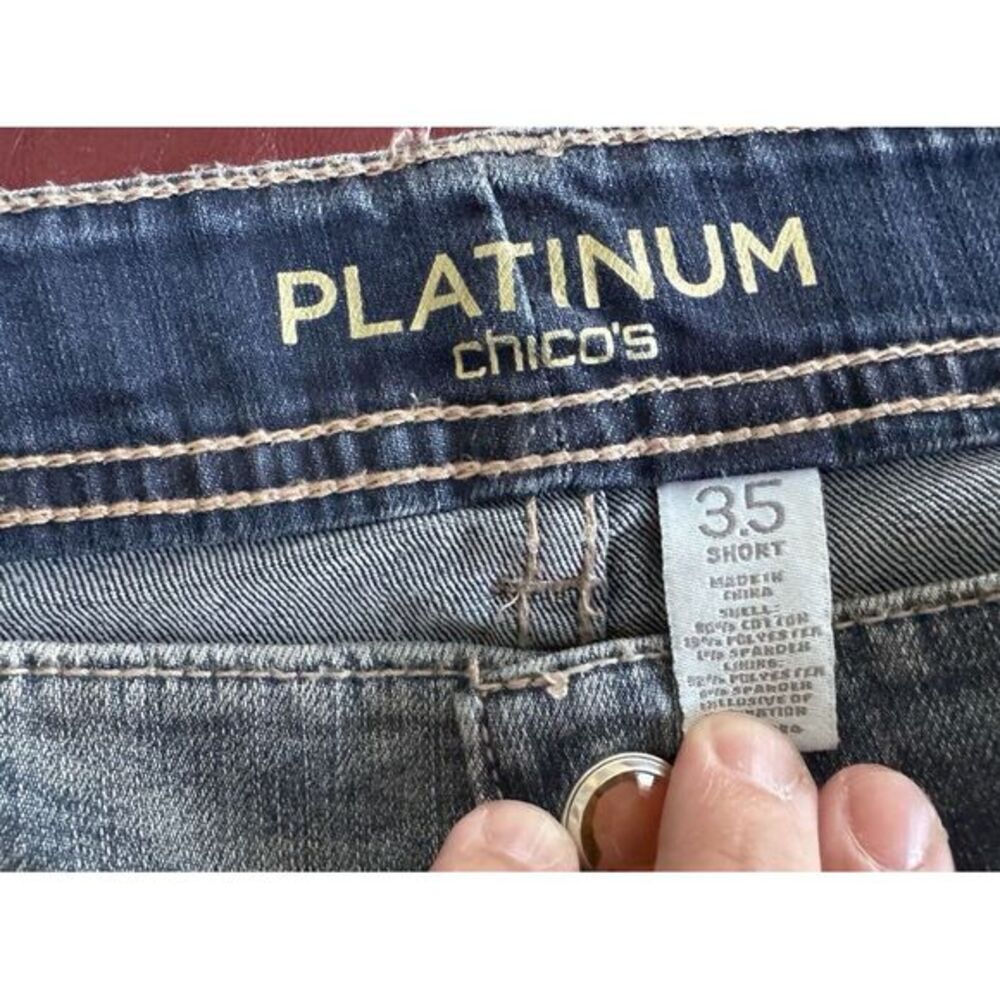Chico's Platinum Jeans Size 35 Short‎ Denim Stretch GOLD sequins - Picture 5 of 11